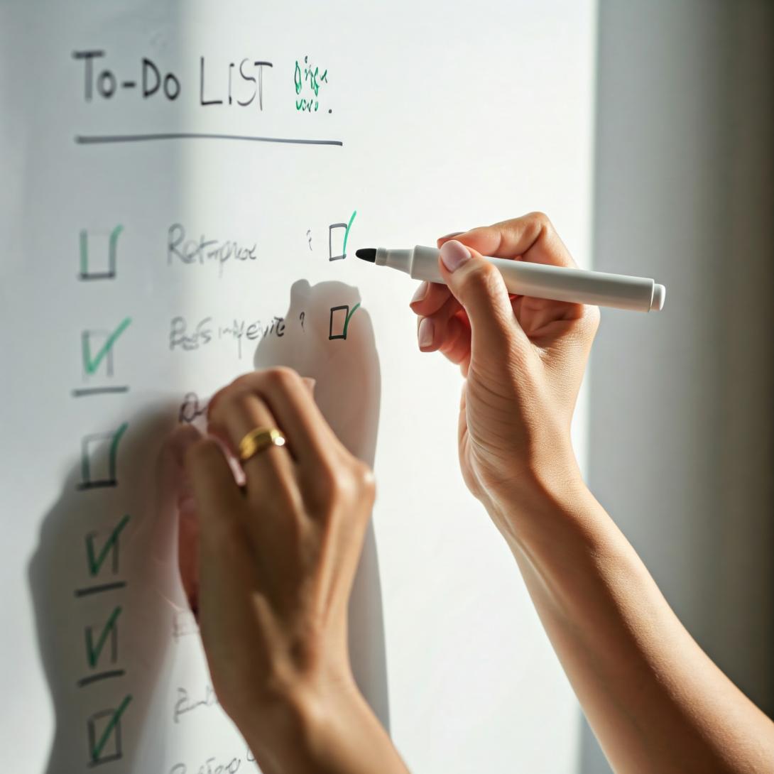 A person checking off tasks on a checklist