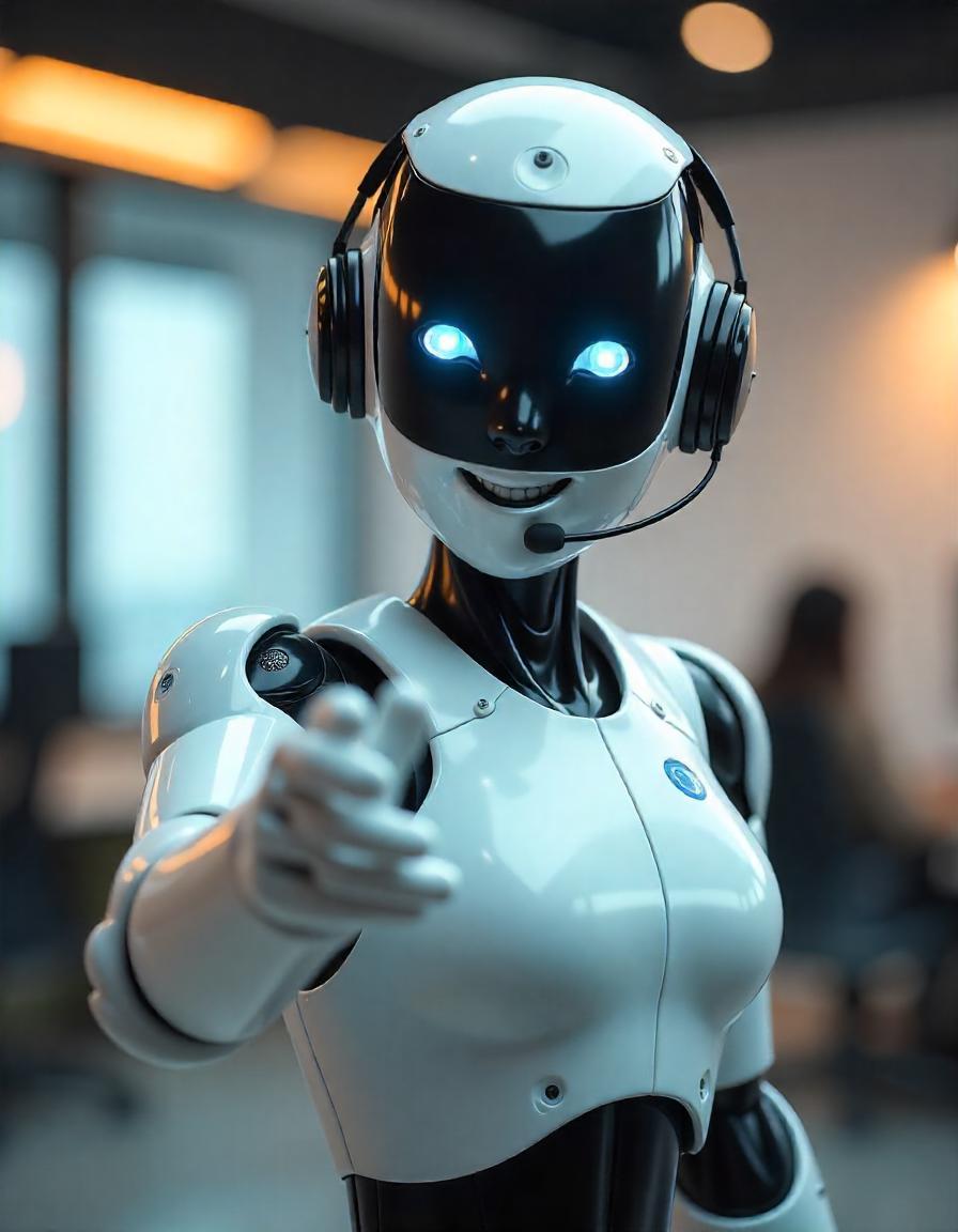 A robotic sales rep reaching out to shake hands