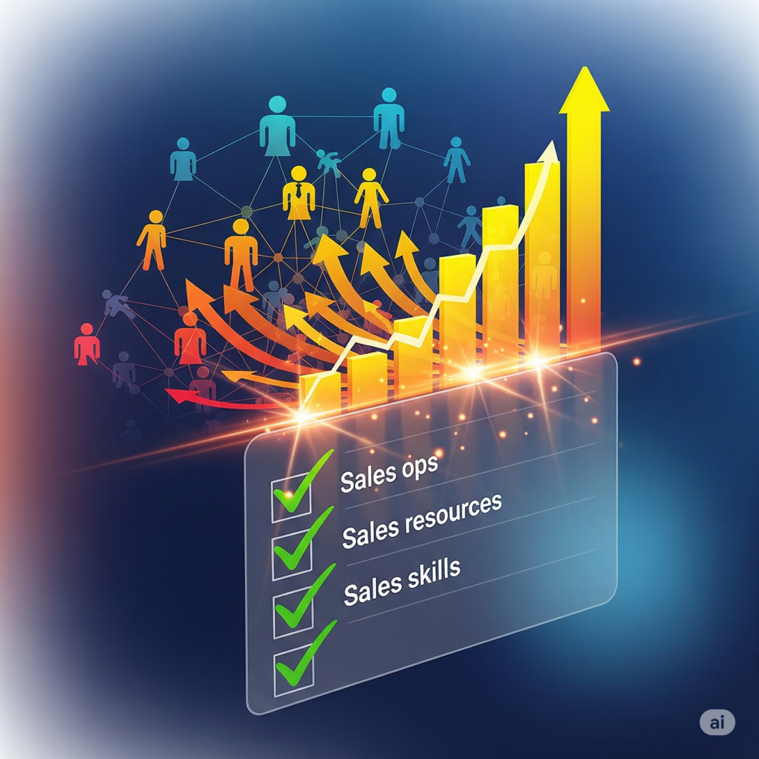 A graphic depicting a checklist and increasing revenue