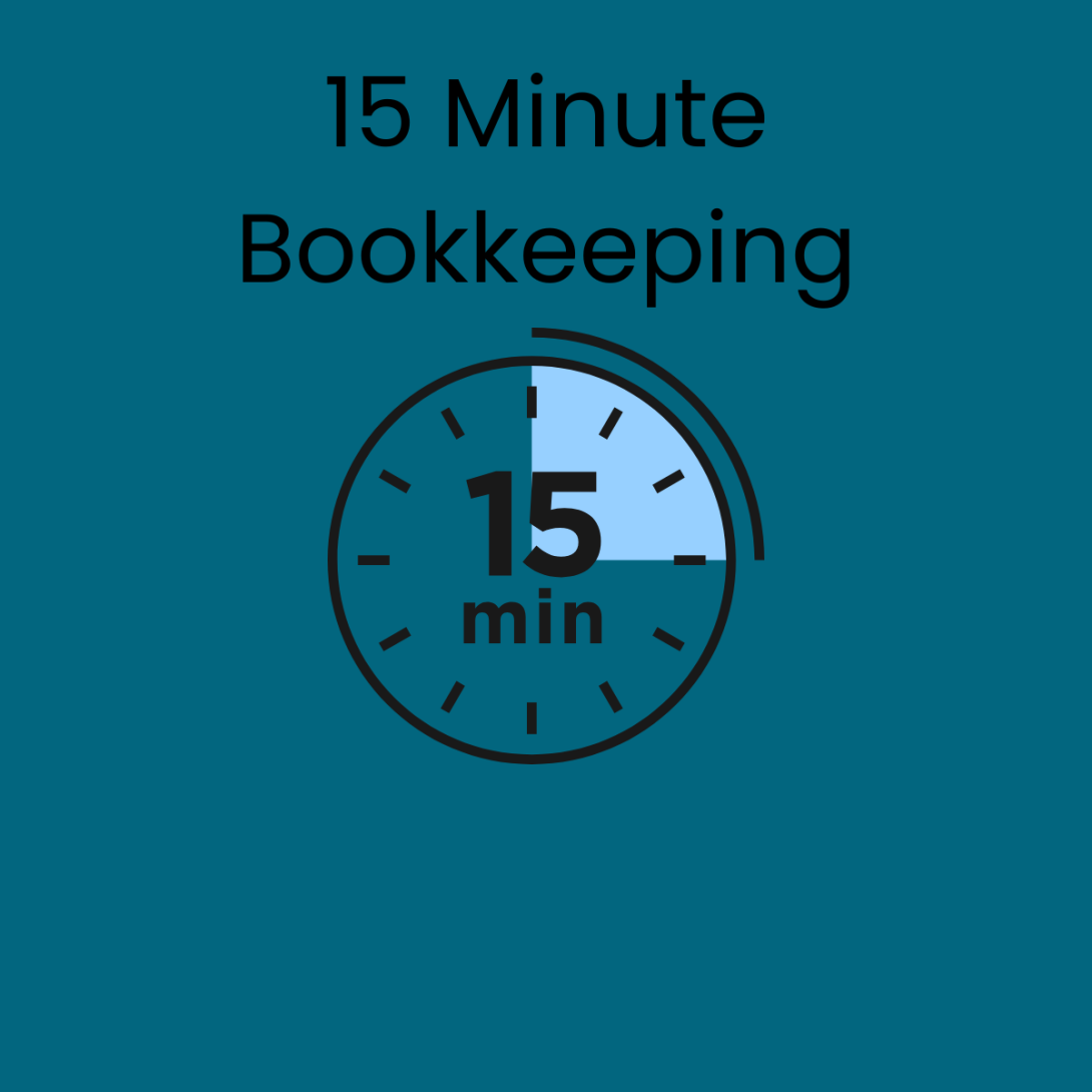 Image of a 15 minute timer and the words "15 Minute Bookkeeping" typed above it.